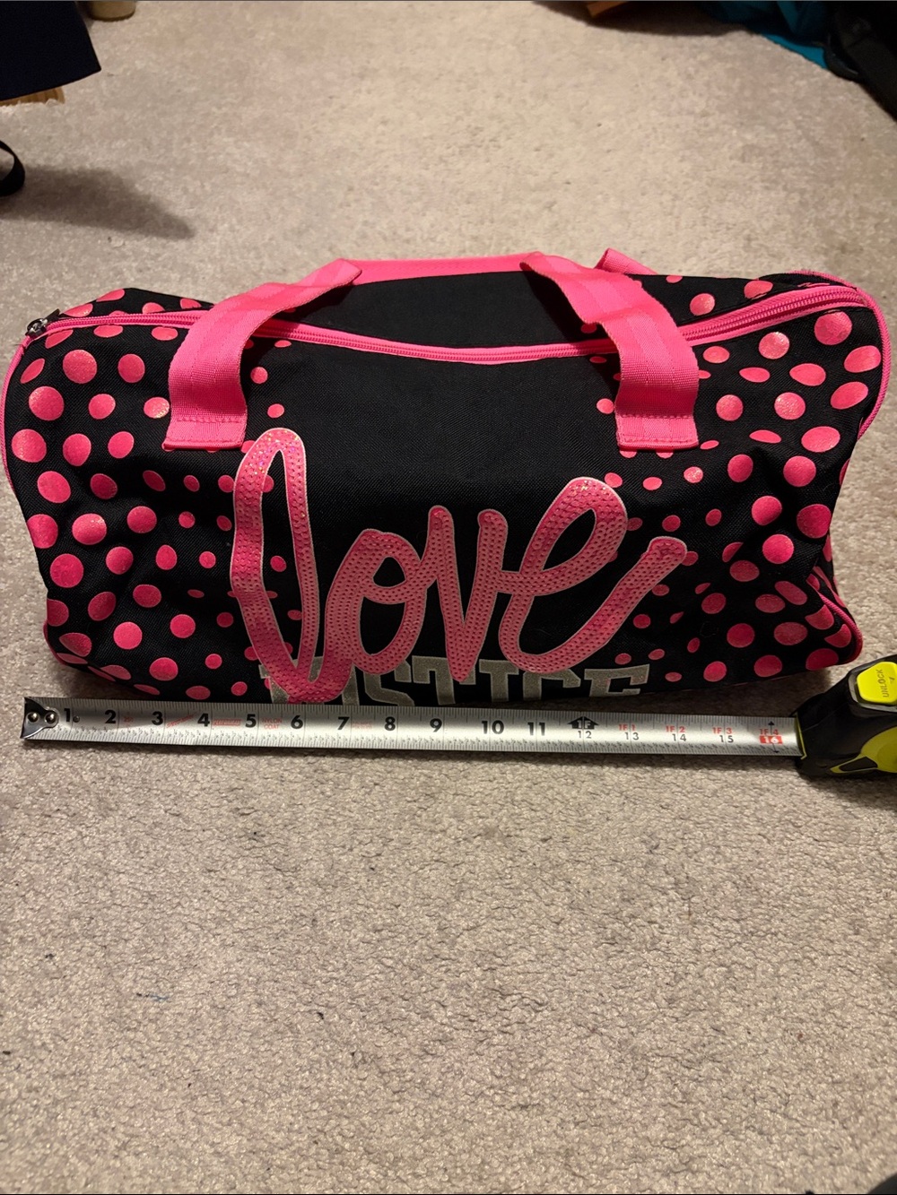 Justice Black and Hot Pink Polka Dot 'Love' Duffle